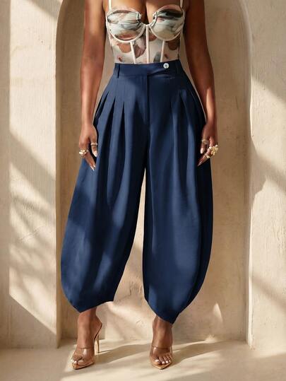 BamGlimmer Spring Valentine's Day New Year Holiday New Design Pleated Tapered Pants, Fashionable Passionate Vacation Casual Style, Suitable For Travel, Vacation, Daily Wear, Back To School, Party, Gathering