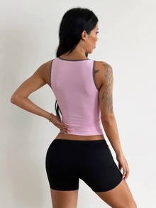 Coolane Women's Summer Streetwear Going Out Stretchy Comfortable Gym Yoga Sport Notched Pink Tank Tops - Pink - View 2
