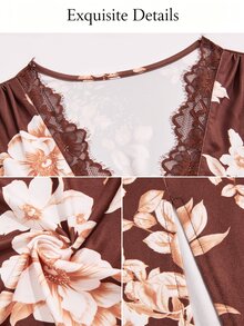SOLERSUN Sexy Elegant Commuter Women's Brown Dress With Floral Pattern, Autumn/Winter Apparel (Random Floral) - Brown - View 7