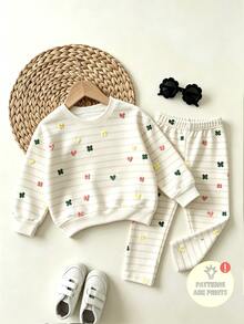 1 Set Random Young Girl Outfit Set,Purple Crew Neck Long Sleeve Ribbed Sweatshirt Paired Matching Long Leggings First Birthday 7th Birthday Autumn - Multicolor - View 4