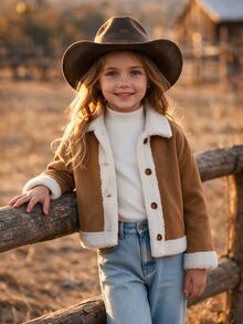 Emery Rose Kids Emery Rose Kids Young Girl Young Girl Young Girl Young Girl 配色保暖內裡長袖夾克，秋冬百搭 - 棕色 - 查看 3