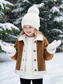 Emery Rose Kids Emery Rose Kids Young Girl Young Girl Young Girl Young Girl 配色保暖內裡長袖夾克，秋冬百搭 - 棕色 - 查看 4