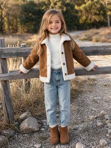 Emery Rose Kids Emery Rose Kids Young Girl Young Girl Young Girl Young Girl 配色保暖內裡長袖夾克，秋冬百搭 - 棕色 - 查看 8