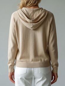 SHEIN Franclia Cardigan Rajut Kasual Korea Musim Gugur Terbaru untuk Wanita, Leher V, Kancing Depan, Tali Serut, Lengan Panjang, Warna Beige. - Aprikot - View 3