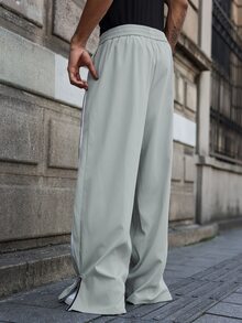 PAVTROS Pantalones holgados con cordón en la cintura para hombres jóvenes y de moda, con diseño de estampado en inglés simple y collage de cintas. Adecuado para uso diario, escuela, salir, reuniones, ocio, fiestas. Puede usarse como regalo para ti mismo, novio, familia, otoño - Gris Claro - Ver 2