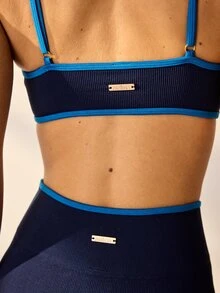 Aralina Leisurewear Women's Seamless Active Contrast Bind Crop Top And Legging Set Cute Gym Clothes Pilates Outfit Two Pieces Set Gym Set Gym Workout Outfit - Navy Blue - View 8