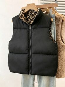 SHEIN 女童服飾 女孩背心 女孩馬甲保暖充棉背心 立領 黑色 - 彩色 - 查看 4