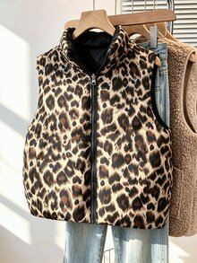 SHEIN 女童服飾 女孩背心 女孩馬甲保暖充棉背心 立領 黑色 - 彩色 - 查看 5
