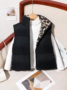 SHEIN 女童服飾 女孩背心 女孩馬甲保暖充棉背心 立領 黑色 - 彩色 - 查看 9