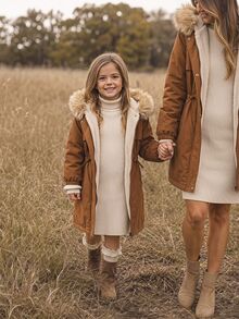 Emery Rose Kids Emery Rose Kids 女童毛絨滾邊連帽泰迪絨內裡派克大衣 - 棕色 - 查看 3