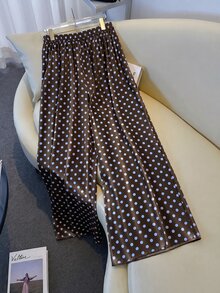 GlowEve CURVE 大尺碼女款波點印花閃亮雪紡寬腿褲，休閒 90 年代度假風 春/夏 正式度假 - 彩色 - 查看 3