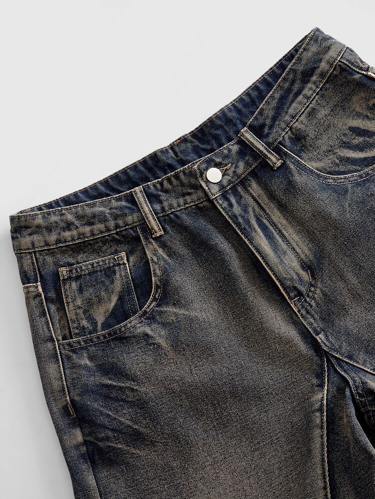 ROMWE MEN Street Life Men's Wide Leg Loose Casual Denim Jeans With Pockets - Blue - View 3