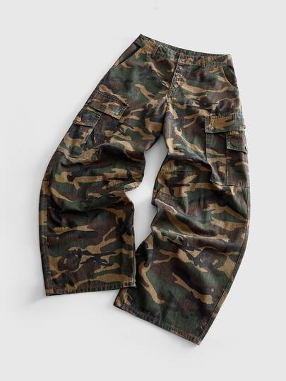 Men's Curved Loose Fit Camouflage Jeans