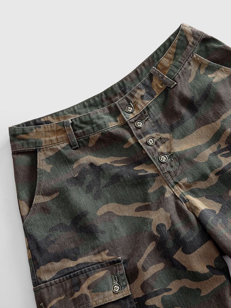 ROMWE MEN Men's Curved Loose Fit Camouflage Jeans - Army Green - View 4