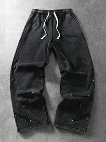 ROMWE MEN Essentials Men's Dark Street Style Pentagram Split Heavy-Duty Casual Sweatpants - Black - View 1