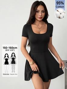 SHEIN PETITE 黑色針織迷你洋裝 女款春夏服飾 日常約會基礎休閒款 - 黑色 - 查看 9