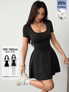 SHEIN PETITE 黑色針織迷你洋裝 女款春夏服飾 日常約會基礎休閒款 - 黑色 - 查看 8