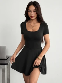 SHEIN PETITE 黑色針織迷你洋裝 女款春夏服飾 日常約會基礎休閒款 - 黑色 - 查看 7