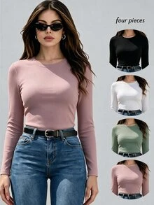 SHEIN Unity 4入組素色長袖T恤 - 彩色 - 查看 3