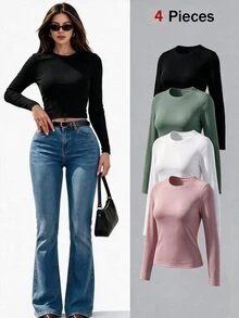 SHEIN Unity 4入組素色長袖T恤 - 彩色 - 查看 4