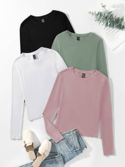 SHEIN Unity 4入組素色長袖T恤