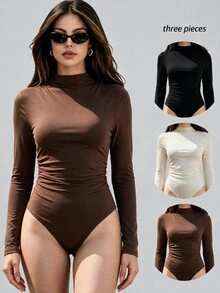 SHEIN Unity 3入組純色褶皺修身連身衣 - 彩色 - 查看 4