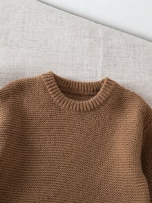 SHEIN Teenage Girls Autumn Outfit, Fashion Casual Slouchy Sweater Set, Solid Color Loose Hem Split Sweater And Wide Leg Pants 2-Piece Set - Brown - View 8