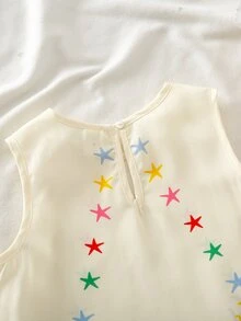 SHEIN 少女编织可爱美人鱼印花圆领无袖休闲连衣裙 - 淺藍色 - 查看 7