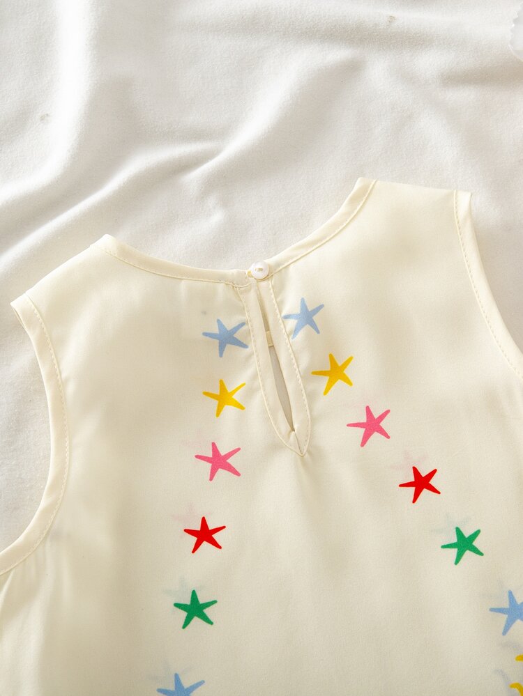 SHEIN Young Girl Woven Cute Mermaid Print Round Neck Sleeveless Casual Dress - Baby Blue - View 7
