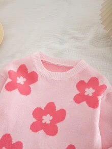 新款時尚百搭可愛女童幼兒愛心蝴蝶結針織毛衣套裝 秋冬套頭衫 - 粉色 - 查看 6