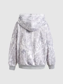 SHEIN Kids Tween Girl Fashion Casual Daily Digital Print Hooded Open Front Sweatshirt - Light Grey - View 4