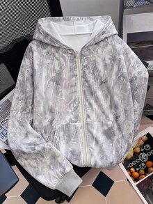 SHEIN Kids Tween Girl Fashion Casual Daily Digital Print Hooded Open Front Sweatshirt - Light Grey - View 2