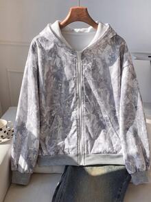 SHEIN Kids Tween Girl Fashion Casual Daily Digital Print Hooded Open Front Sweatshirt - Light Grey - View 10