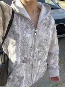 SHEIN Kids Tween Girl Fashion Casual Daily Digital Print Hooded Open Front Sweatshirt - Light Grey - View 13