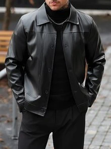 Manfinity Homme 男士成熟休閒純黑色夾克 - 黑色 - 查看 6