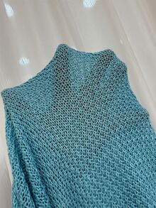 Swim SXY Light Blue Women's Long Sweater Dress With Waist Cutout Element And Sequin Handcrafted Trim Design - Baby Blue - View 5