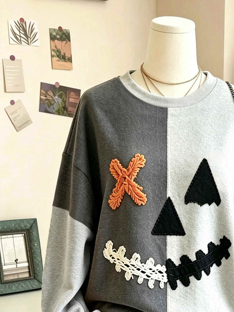 Lalippa Plus Size Women's Sweatshirt, Round Neck Loose Fit Sweatshirt, Halloween Women's Sweatshirt, Plus Size Women's Casual Minimalist Style Sweatshirt, Suitable For Daily Casual And Holiday Wear, Autumn/Winter Plus Size Women's Sweatshirt, Latest Plus Size Women's Sweatshirt, Fashion Top, Pumpkin Face Pattern Sweatshirt - Multicolor - View 3