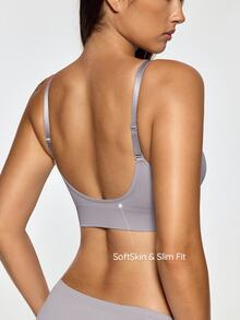 SHAPORA Women's Seamless Comfortable Deep U Backless Bra Wireless - Light Grey - View 2