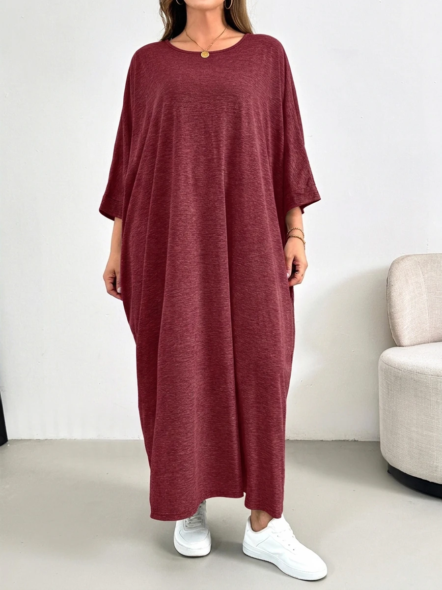SHEIN Essnce 大尺碼夏季休閒蝙蝠袖洋裝 - 紅色 - 查看 1