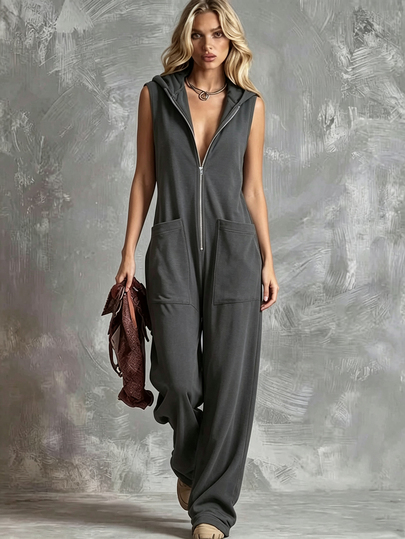 Glimmora Jumpsuit Wanita Kasual dengan Saku dan Tudung