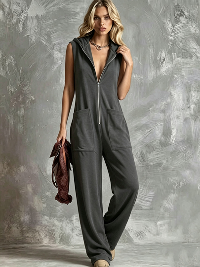 Glimmora Women's Casual Pocket Hooded Jumpsuit
