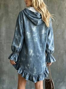 LUMIGAL Sweatshirt Bergaris Biru dengan Lengan Berkerut di Depan, Pendek di Belakang, Saku Panjang, Resleting, dan Hem Berkerut, Cocok untuk Pesta Musim Gugur/Dingin, Perjalanan, Gaya Retro Vintage 70-an untuk Anak Muda - MultiWarna - View 2