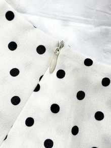 GlowEve Black Asymmetric Open Shoulder Ruched Long Sleeve Fitted Top And White Polka Dot High Waist Ruffle Midi Skirt 2 Pieces Set Elegant Brunch Office - Multicolor - View 4