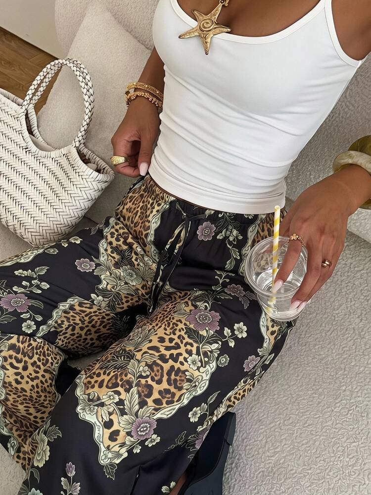 Aloruh Women's Low Waist Casual Vintage Satin Versatile Brown Maillard Color Long Pants Fall For Women Women's Wide Leg Pants - Multicolor - View 10