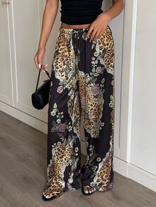 Aloruh 女款低腰休閒復古緞面百搭棕色美拉德色長褲 秋季女款寬腿褲 - 彩色 - 查看 5