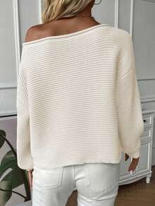 SHEIN Women's Asymmetrical Neckline Sweater Pullover,Long Sleeve Tops Knit Pullover Fall Winter Sweater - Beige - View 2