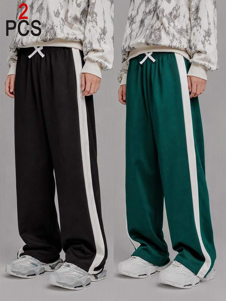 SHEIN Kids 2pcs Teen Boy Casual Basic Color-Blocked Sweatpants; Suitable For Autumn And Winter, Back-To-School Season - Multicolor - View 1