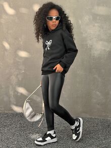 Coolane Kids Tween Girl Autumn/ Winter Thermal Lined Faux Leather Leggings, Halloween , Country Concert Fall - Black - View 4