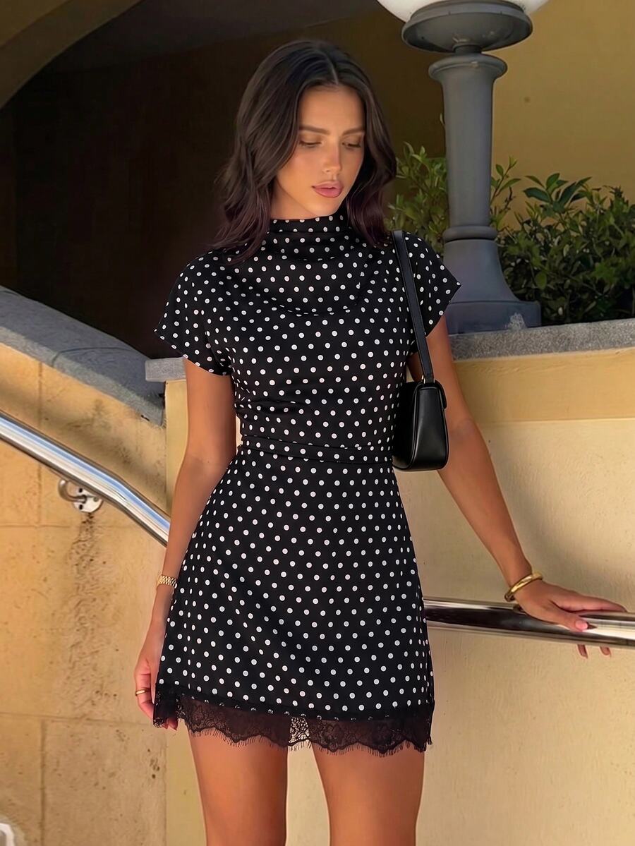 Firerie Women's Polka Dot Pleated Casual Daily Summer Mini Dress