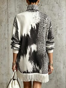 Glimmora American Retro Colorblock Leopard Print Tassel Dress - Multicolor - View 2